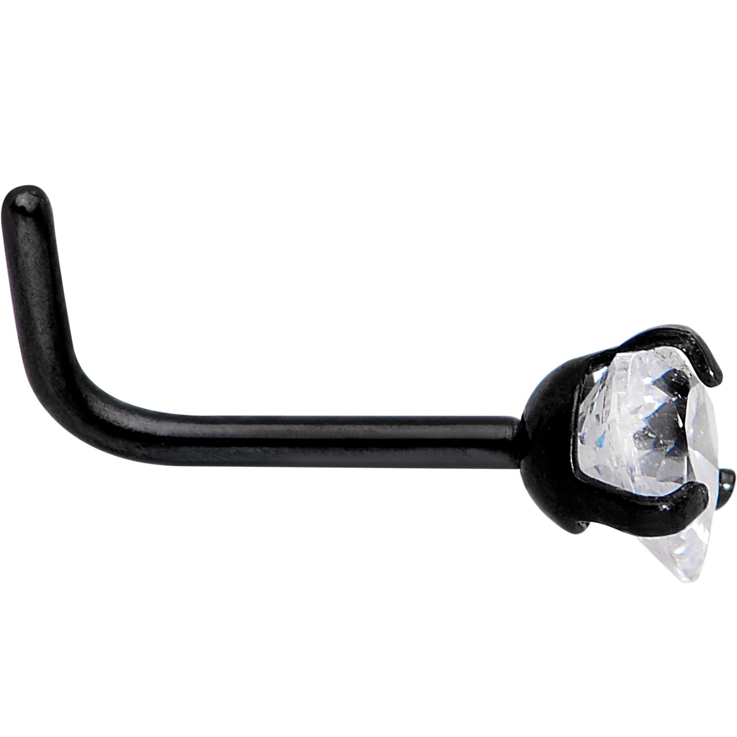 20G 1/4 Clear Heart 3mm CZ Gem Black IP L-Shape Nose Ring