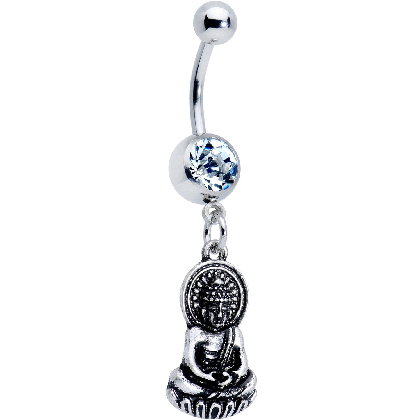 Clear Gem Buddha Mantra Dangle Belly Ring