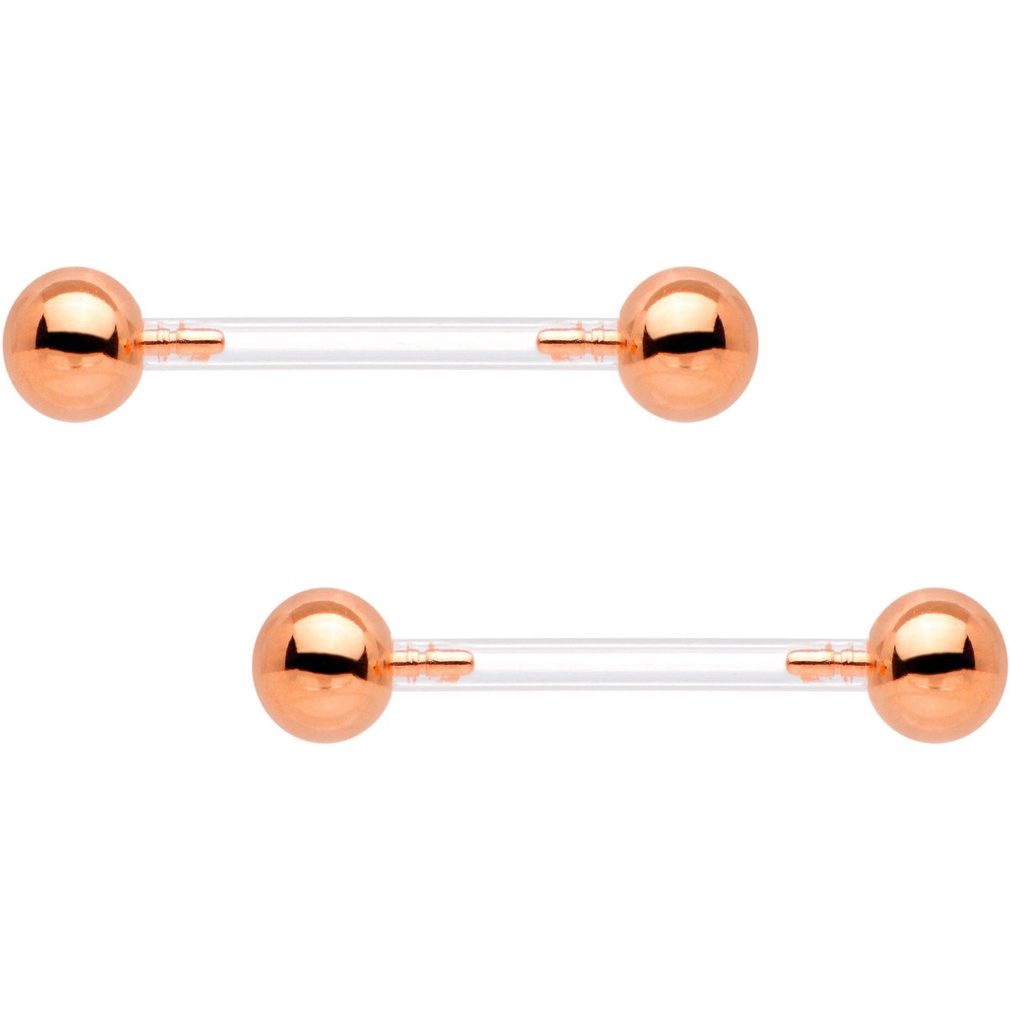 Clear Bioplast Barbell Rose Gold Tone Push In Ball Nipple Ring Set