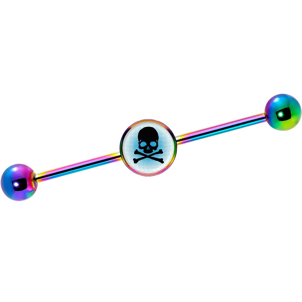 14G Blue Rainbow Skull Rainbow Industrial Barbell 37mm