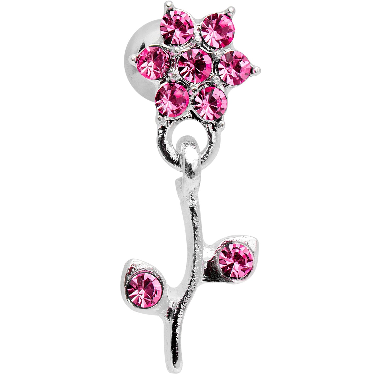 16G 1/4 Pink Gem  Flower Dangle Cartilage Tragus Earring