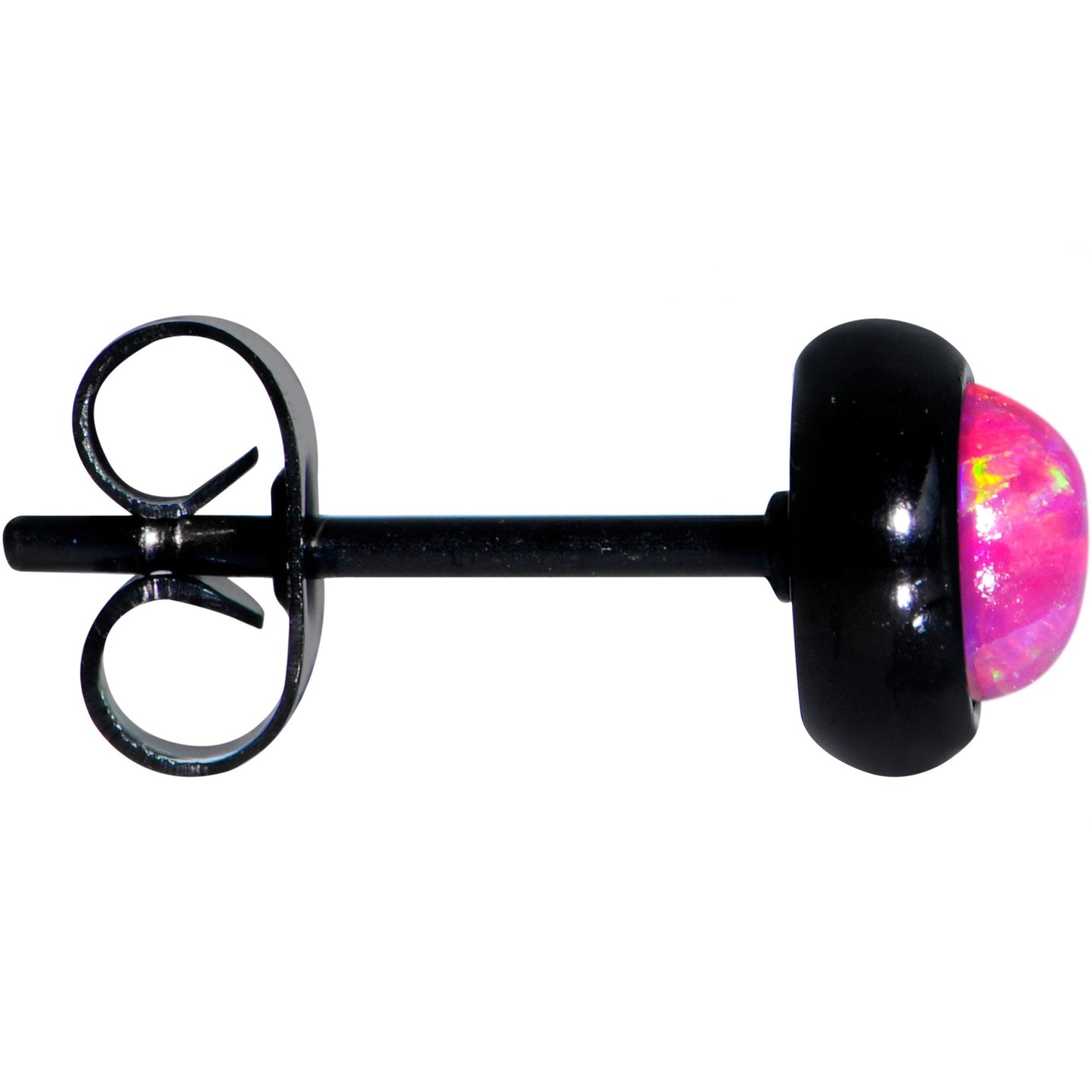 Red Synthetic Opal Black IP 316L Surgical Steel Stud Earrings