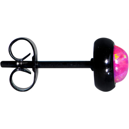 Red Synthetic Opal Black IP 316L Surgical Steel Stud Earrings