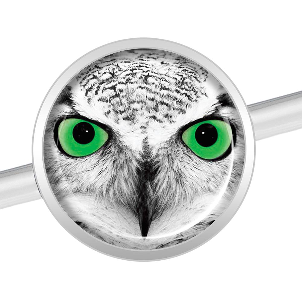 14G Black White Owl Industrial Barbell 37mm