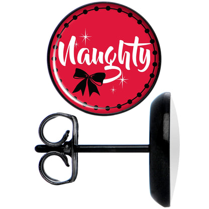 Red Holiday Naught Nice Black Stud Earrings