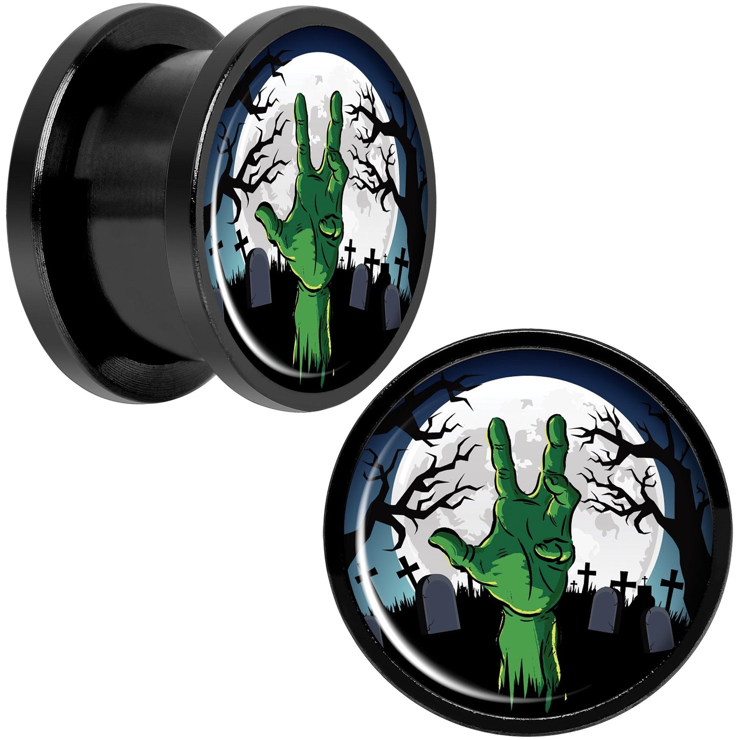 Cemetery Zombie Hand Halloween Black Anodized Plug Set 9/16