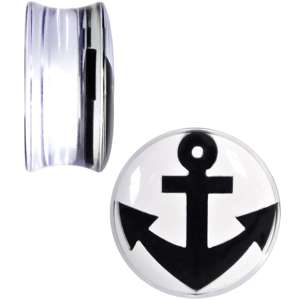 Clear Acrylic Black Anchor Saddle Plug Set 6mm to 20mm