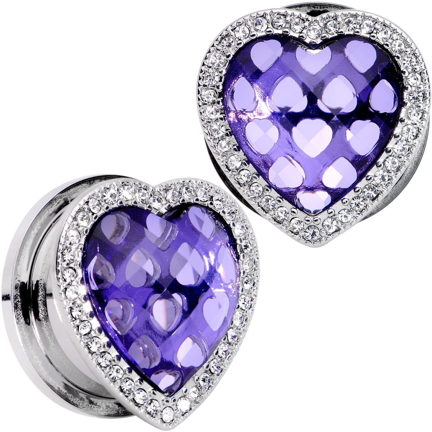 Clear Purple Gem Hug Your Heart Screw Fit Plug Set 6mm to 22mm