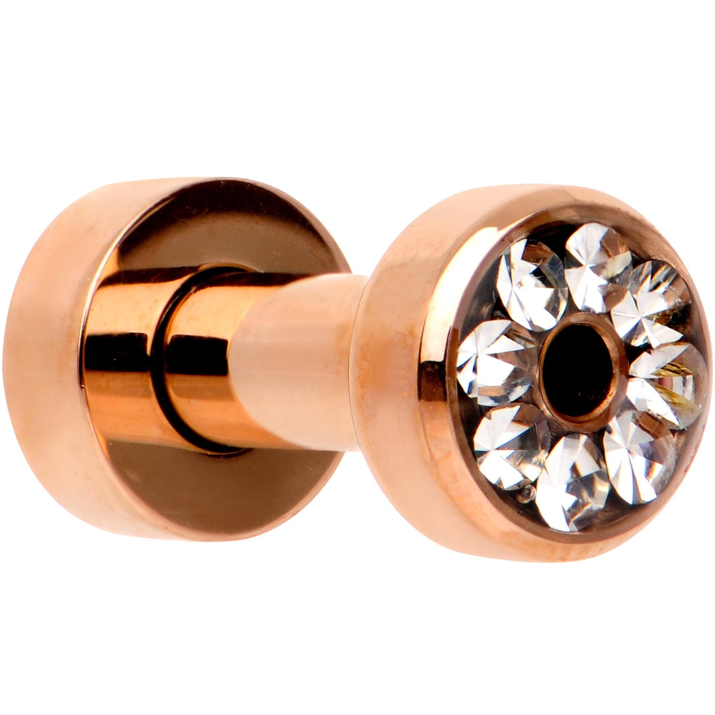 Clear CZ Gem Rose Gold PVD Bling Screw Fit Tunnel Plug Set 3mm to 16mm
