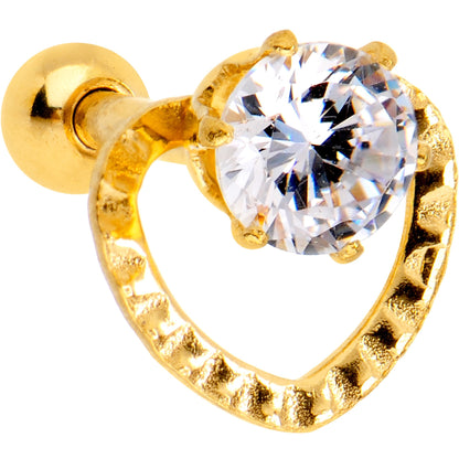Clear CZ Gem Gold Tone IP Valentine Heart Cartilage Tragus Piercing