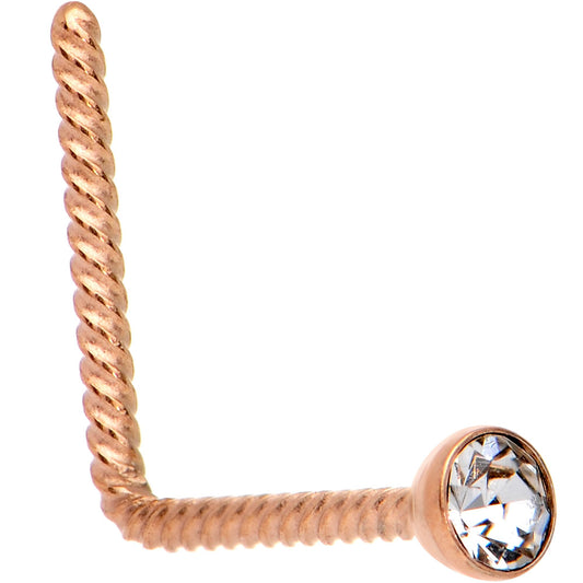 Clear 2mm Gem Inlay Rose Gold IP So Twisted L Shaped Nose Ring