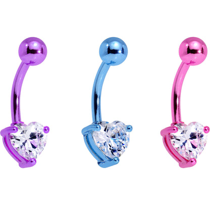 Clear Cubic Zirconia Gem Multicolor Heart Belly Ring Set of 5