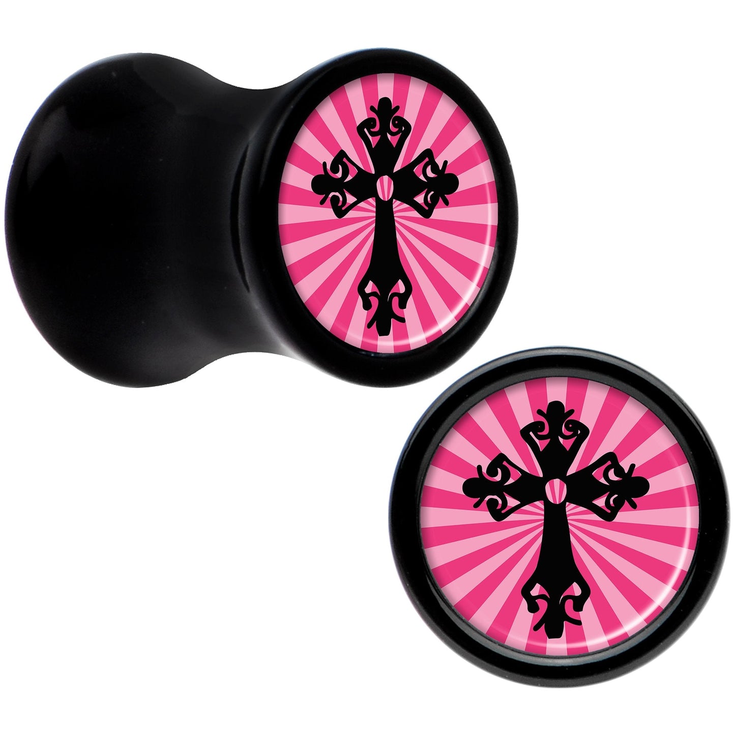 Black Acrylic Pink Black Radiant Cross Saddle Plug Set 2G