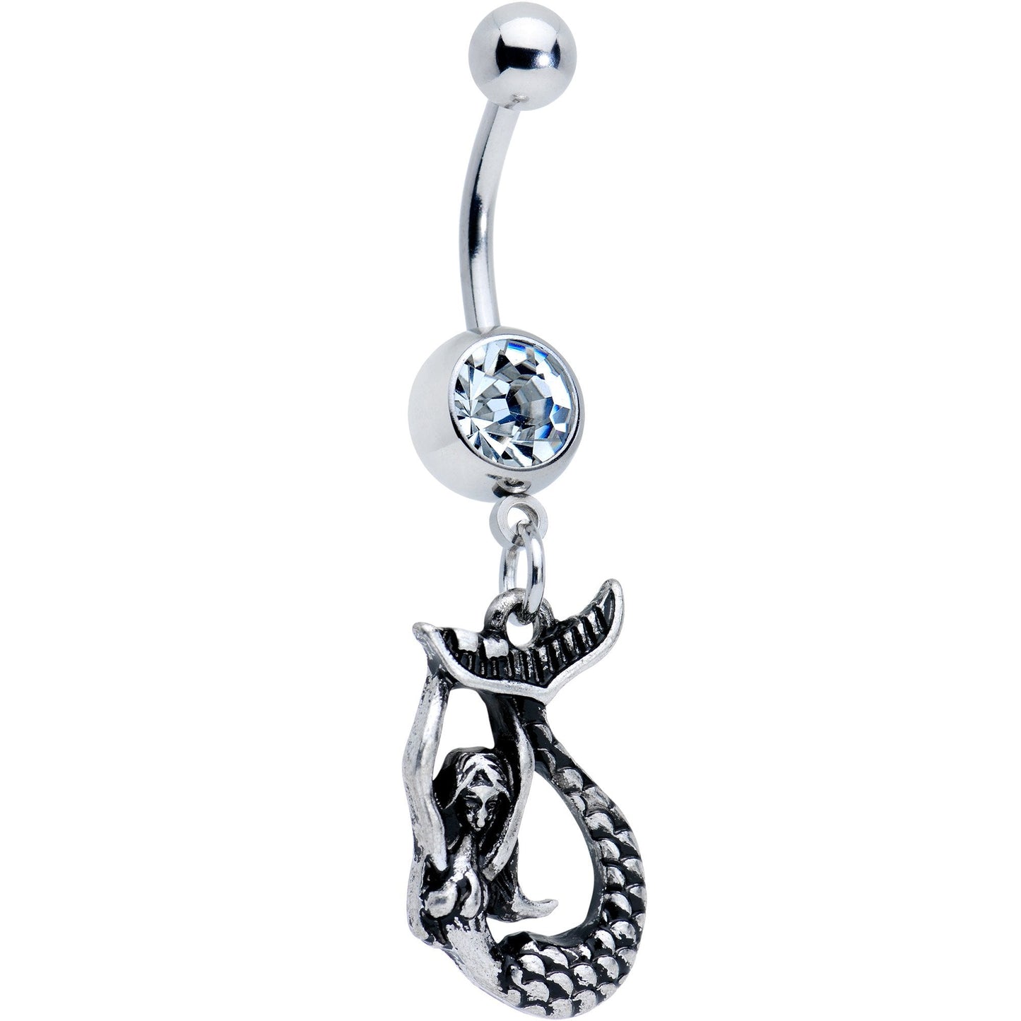 Clear Gem Hanging Mermaid Dangle Belly Ring