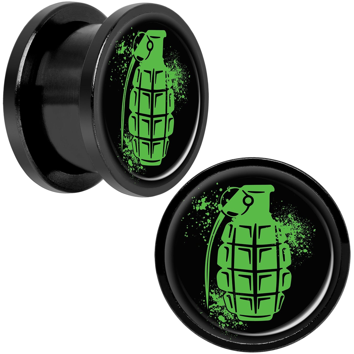 Green Grenade Black Anodized Screw Fit Plug Set 9/16