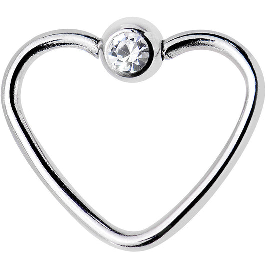 18G 3/8 Clear Gem Stainless Steel Heart Closure Captive Ring