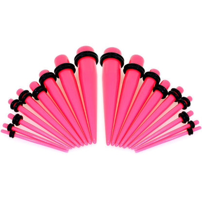 14G to 00G 18 Piece Ear Stretching Kit in Pink Acrylic Set