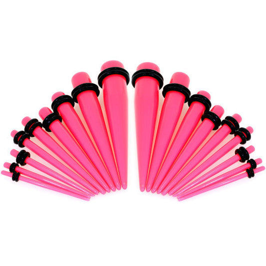 14G to 00G 18 Piece Ear Stretching Kit in Pink Acrylic Set