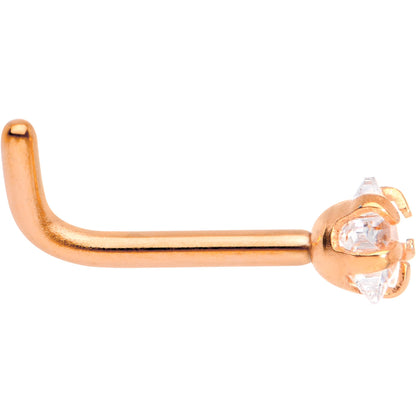 18G 1/4 Clear Star 3mm CZ Gem Rose Gold IP L-Shape Nose Ring