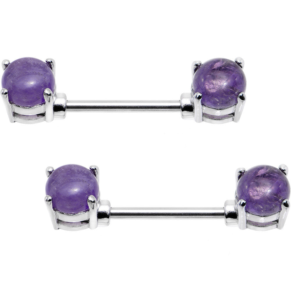 14G 9/16 Purple Faux Stone Barbell Nipple Ring Set