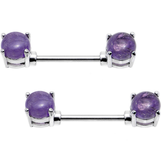 14G 9/16 Purple Faux Stone Barbell Nipple Ring Set