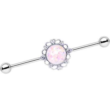 White Faux Opal Southwest Spirit Flower Industrial Barbell 38mm