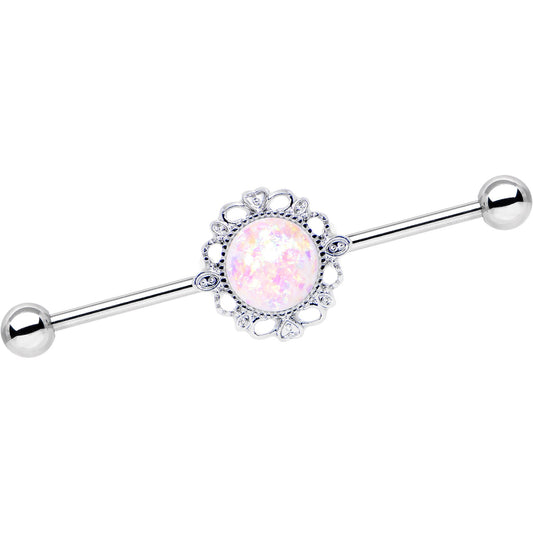White Faux Opal Southwest Spirit Flower Industrial Barbell 38mm