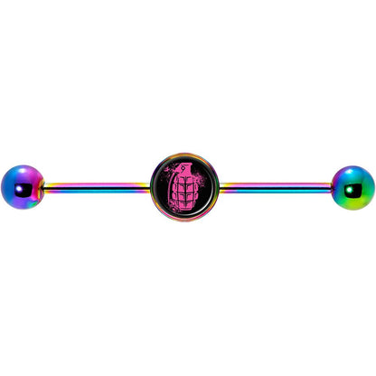 14G Pink Grenade Rainbow Industrial Barbell 37mm