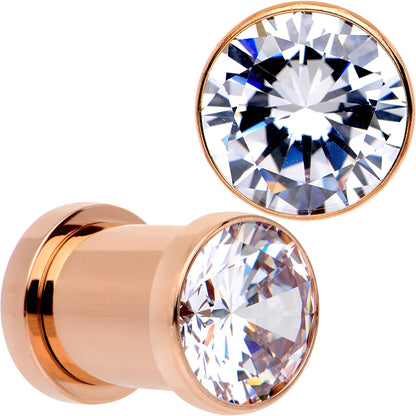 Clear CZ Gem Rose Gold PVD Glitzy Screw Fit Tunnel Plug Set