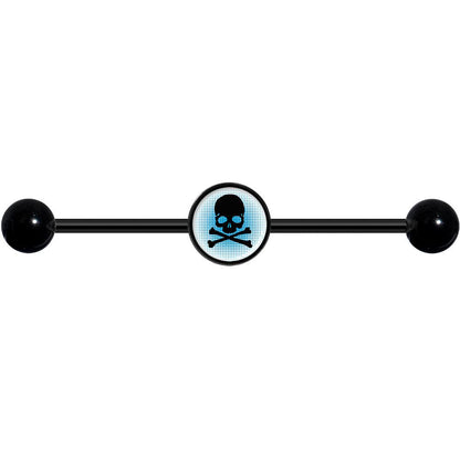 14G Blue Black Skull Black Industrial Barbell 37mm