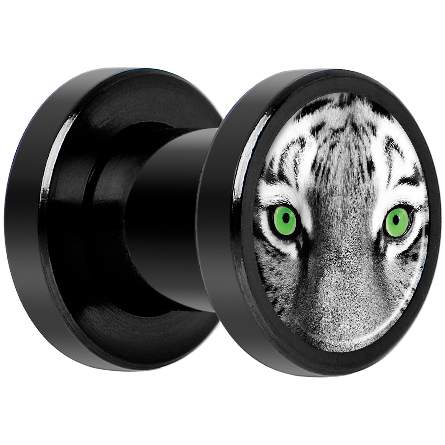 Black White Tiger Eyes Black Anodized Screw Fit Plug Set 2G