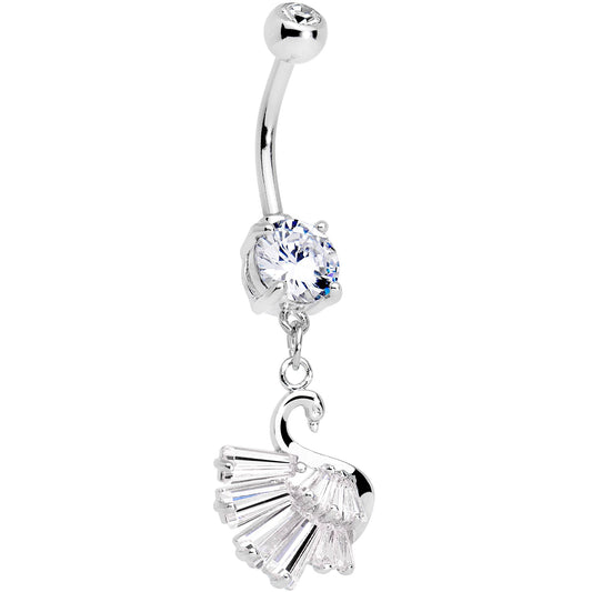 Clear Gem Swan Wings Dangle Belly Ring