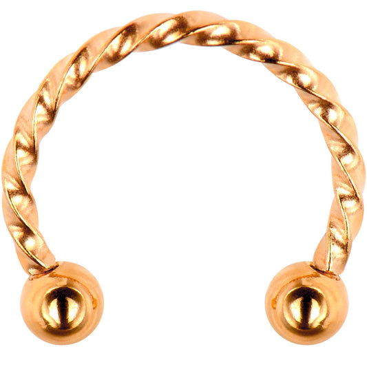 16G 3/8 Rose Gold Tone Twisted Horseshoe Circular Barbell