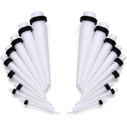 14 to 00G 18 Piece White Acrylic Ear Stretching Taper Kit Set