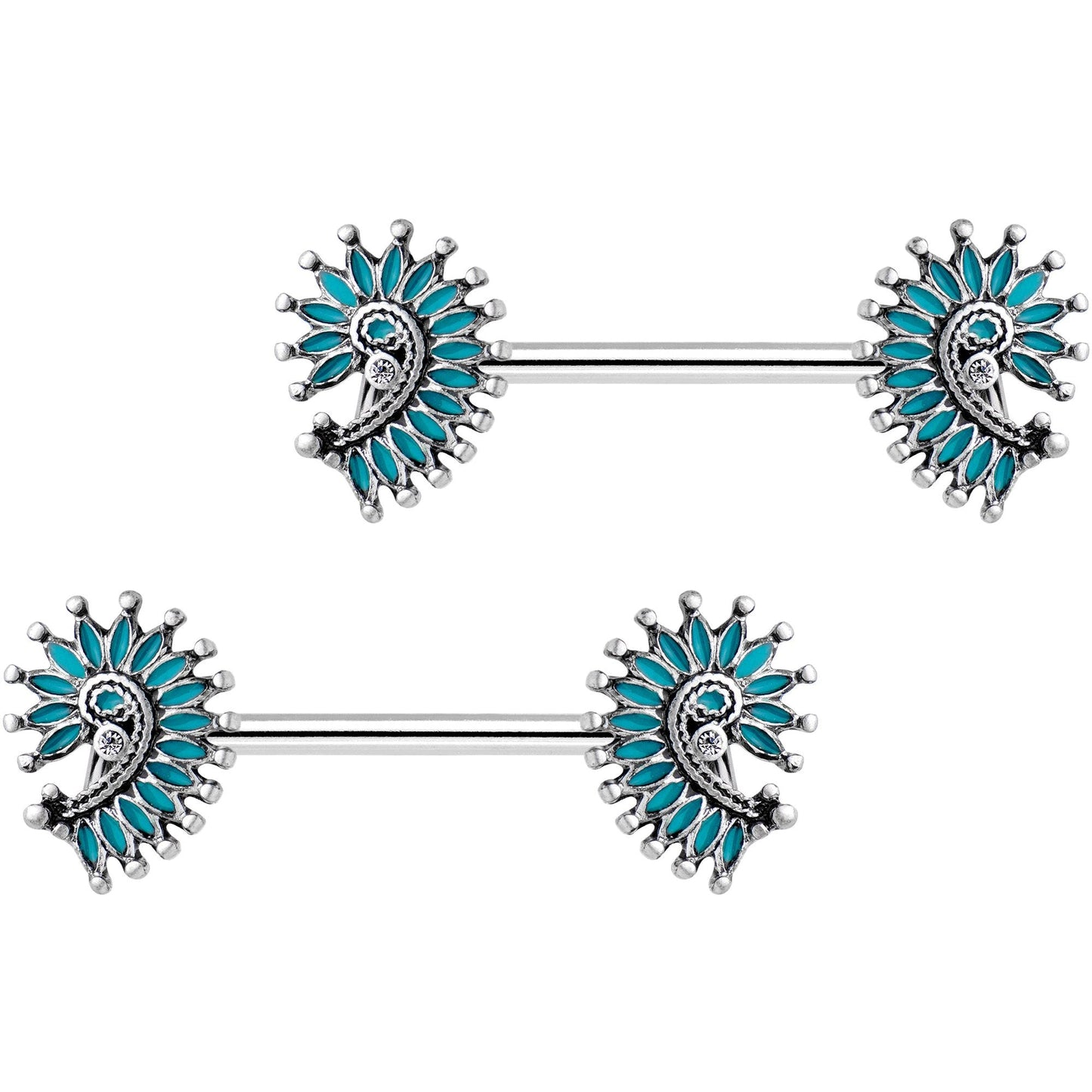 Blue Southwest Swirl Barbell Nipple Ring Set