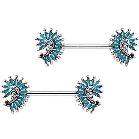 Blue Southwest Swirl Barbell Nipple Ring Set