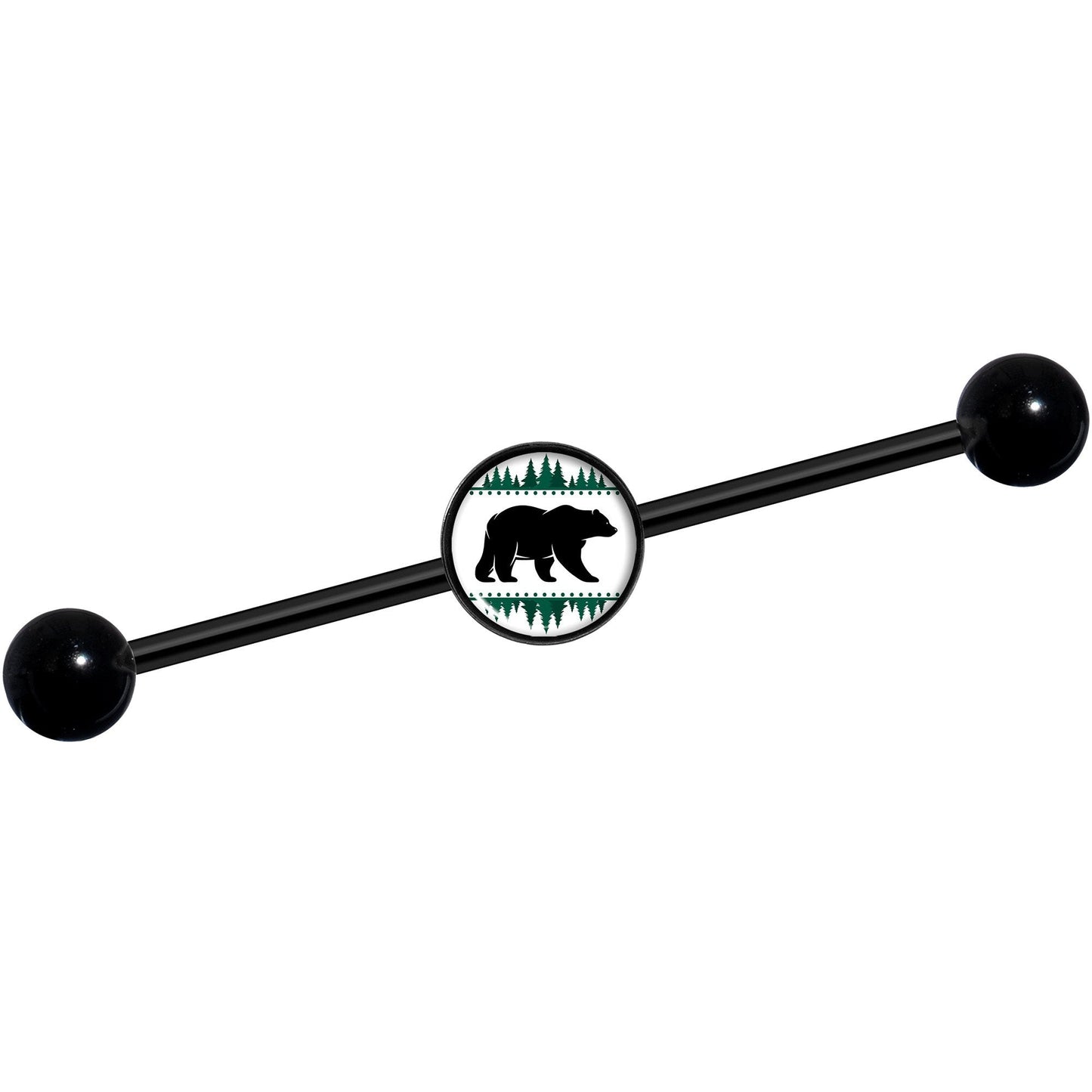 14G Winter Polar Bear in Woods Black Industrial Barbell 37mm