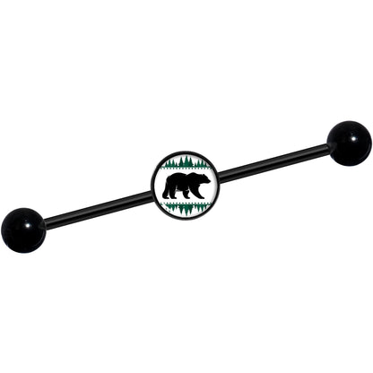 14G Winter Polar Bear in Woods Black Industrial Barbell 37mm