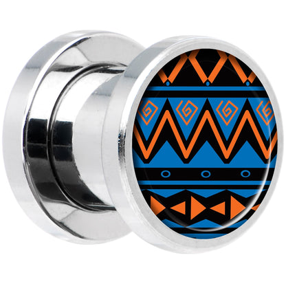 Blue Orange Tribal Print Steel Screw Fit Plug Set 0G