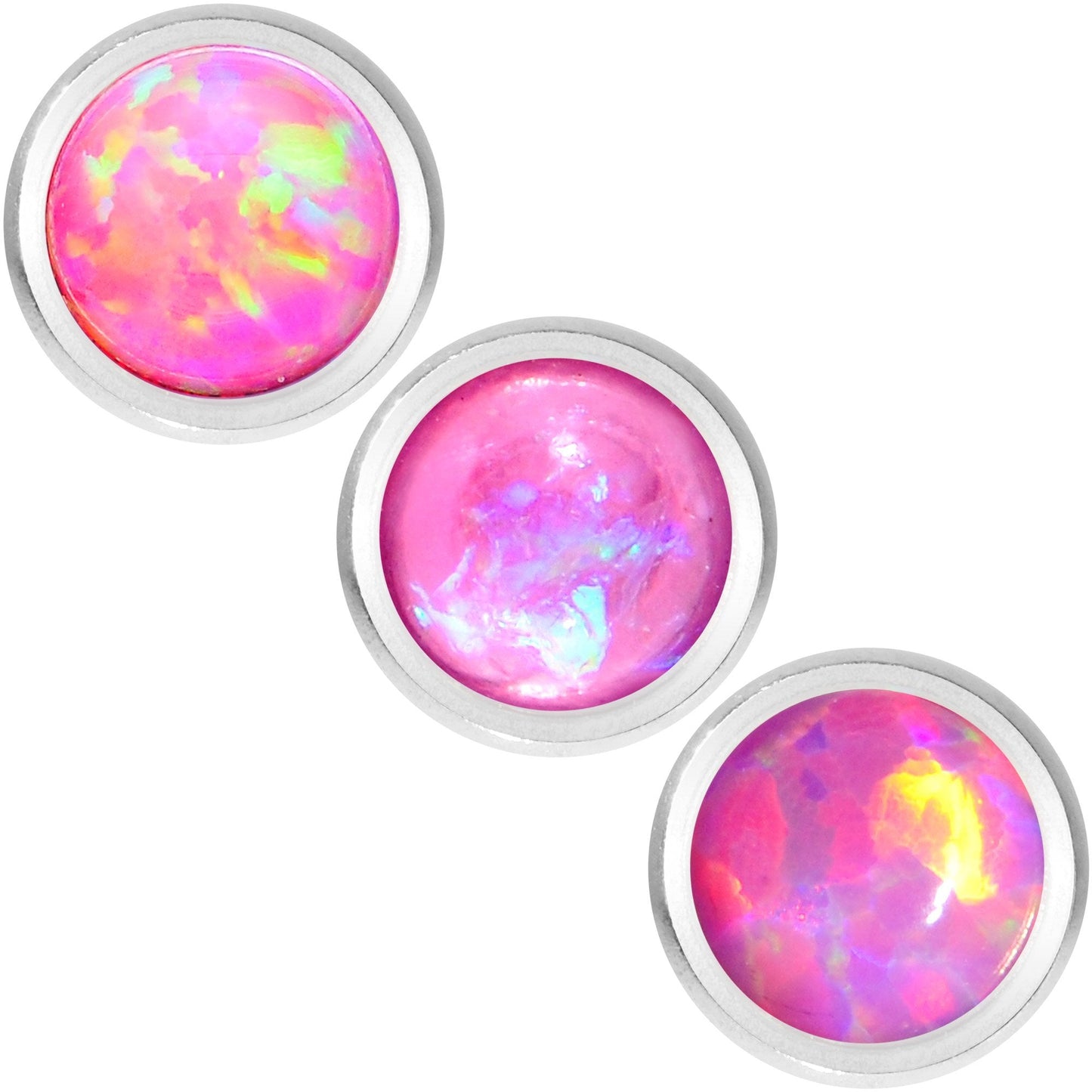 16G 1/4 Pink Faux Opal Tragus Cartilage Earring 3 Pack Set
