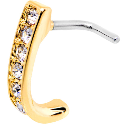 18G Clear CZ Gold Tone Sleek Faux Hoop L Shaped Nose Ring