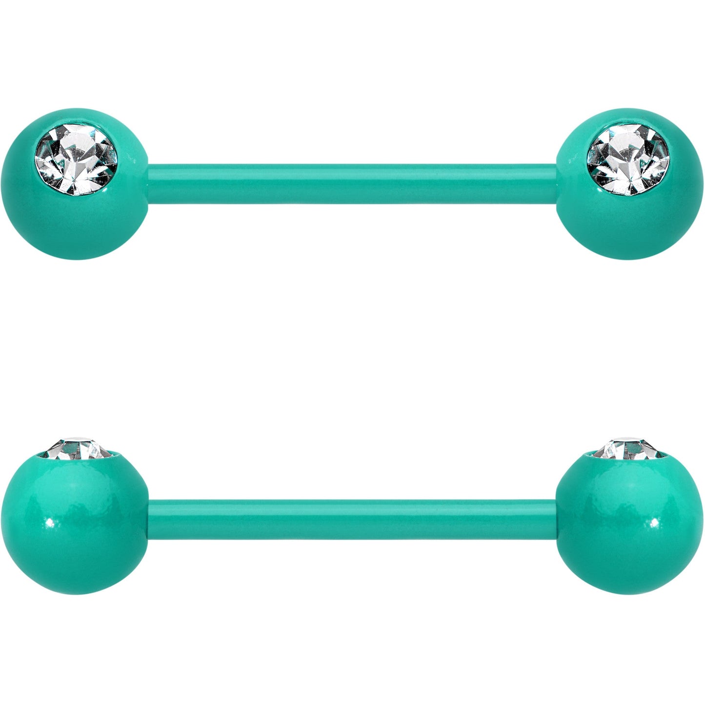 14G 5/8 Clear Gem Green Acrylic Over Steel Nipple Barbell Set