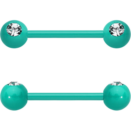 14G 5/8 Clear Gem Green Acrylic Over Steel Nipple Barbell Set