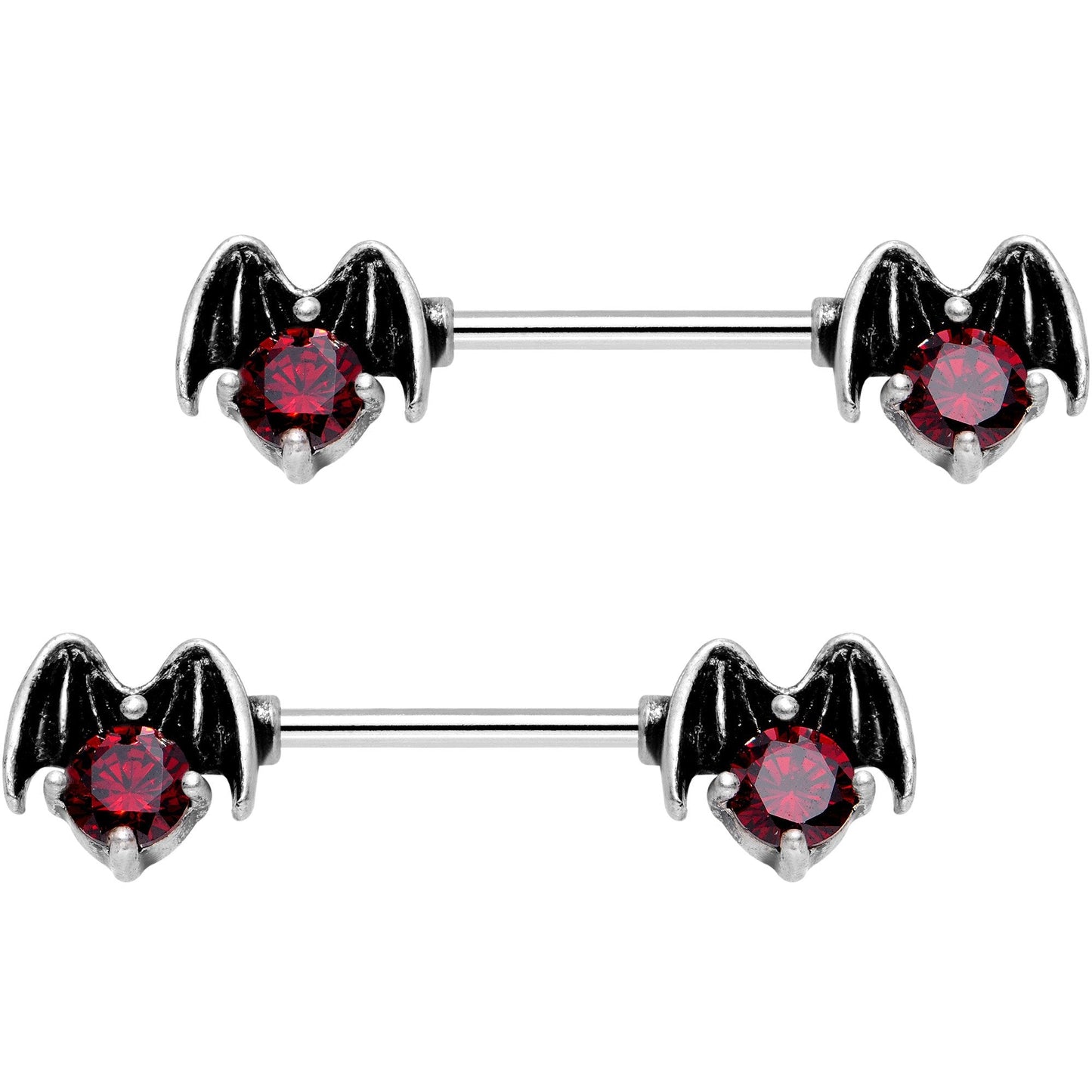 14G 9/16 Dark Red Gem Halloween Night Bat Barbell Nipple Ring Set
