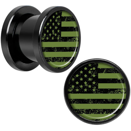 Green American Flag Black Anodized Screw Fit Plug Set  5mm to 20mm