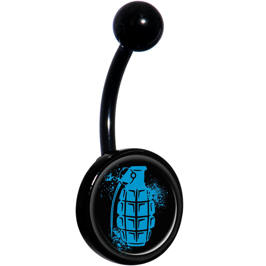 Blue Grenade Black Belly Ring