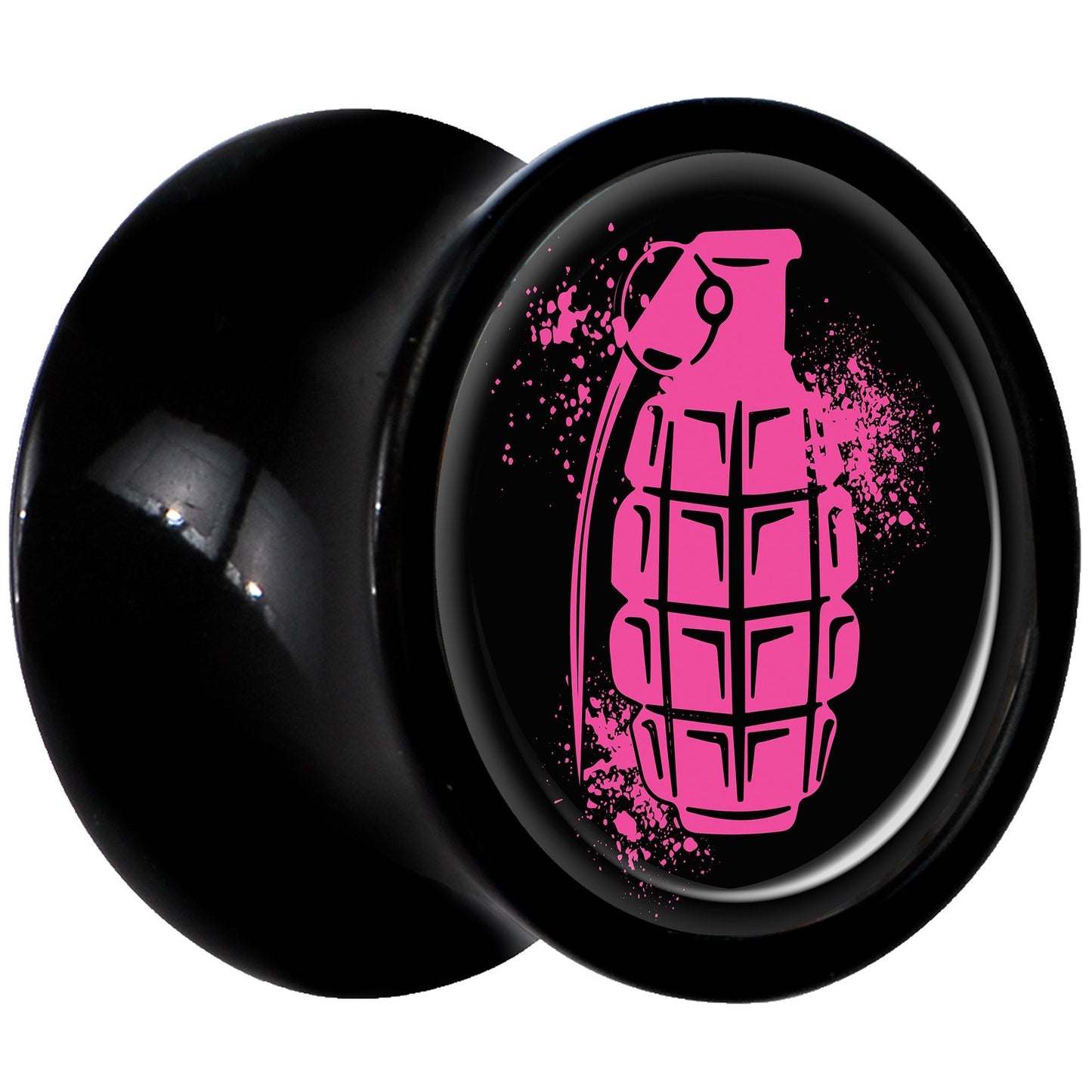 Black Acrylic Pink Grenade Saddle Plug Set 0G