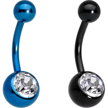 Clear Gem Multi Color Anodized Titanium Belly Ring Set of 5