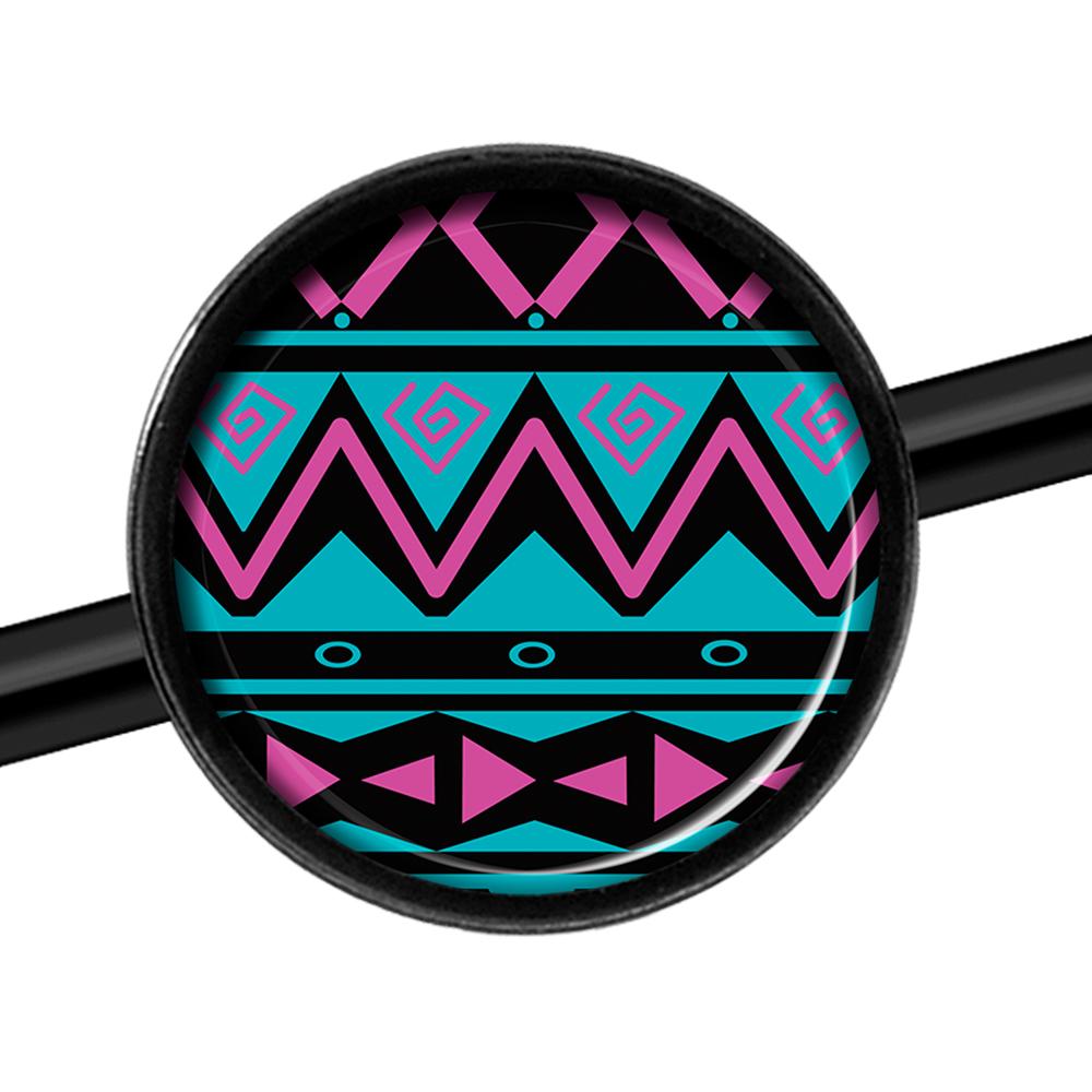 14G Pink Teal Tribal Pattern Black Industrial Barbell 37mm