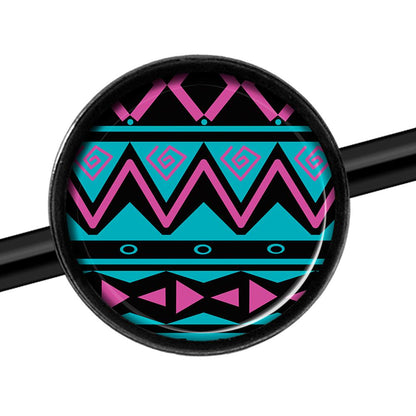 14G Pink Teal Tribal Pattern Black Industrial Barbell 37mm